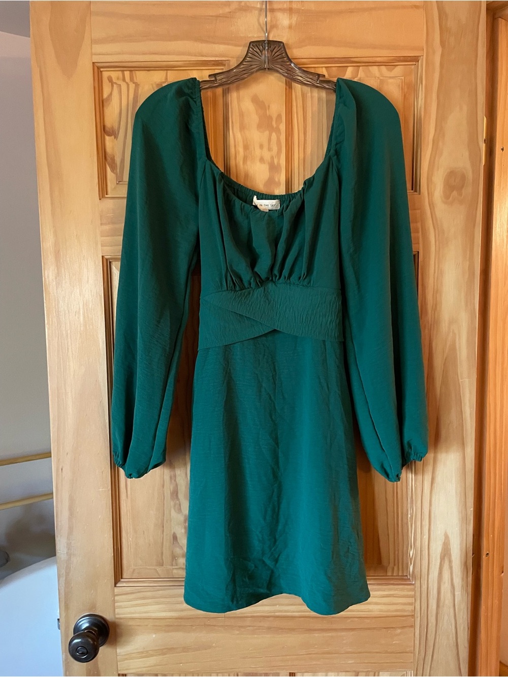 Emerald Green Long-Sleeve Square Neck Mini Dress